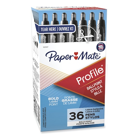 Paper Mate Profile Ballpoint Pen Value Pack, Retractable, Bold 1.4mm, Black Ink, Translucent Black Barrel, PK36 1921067